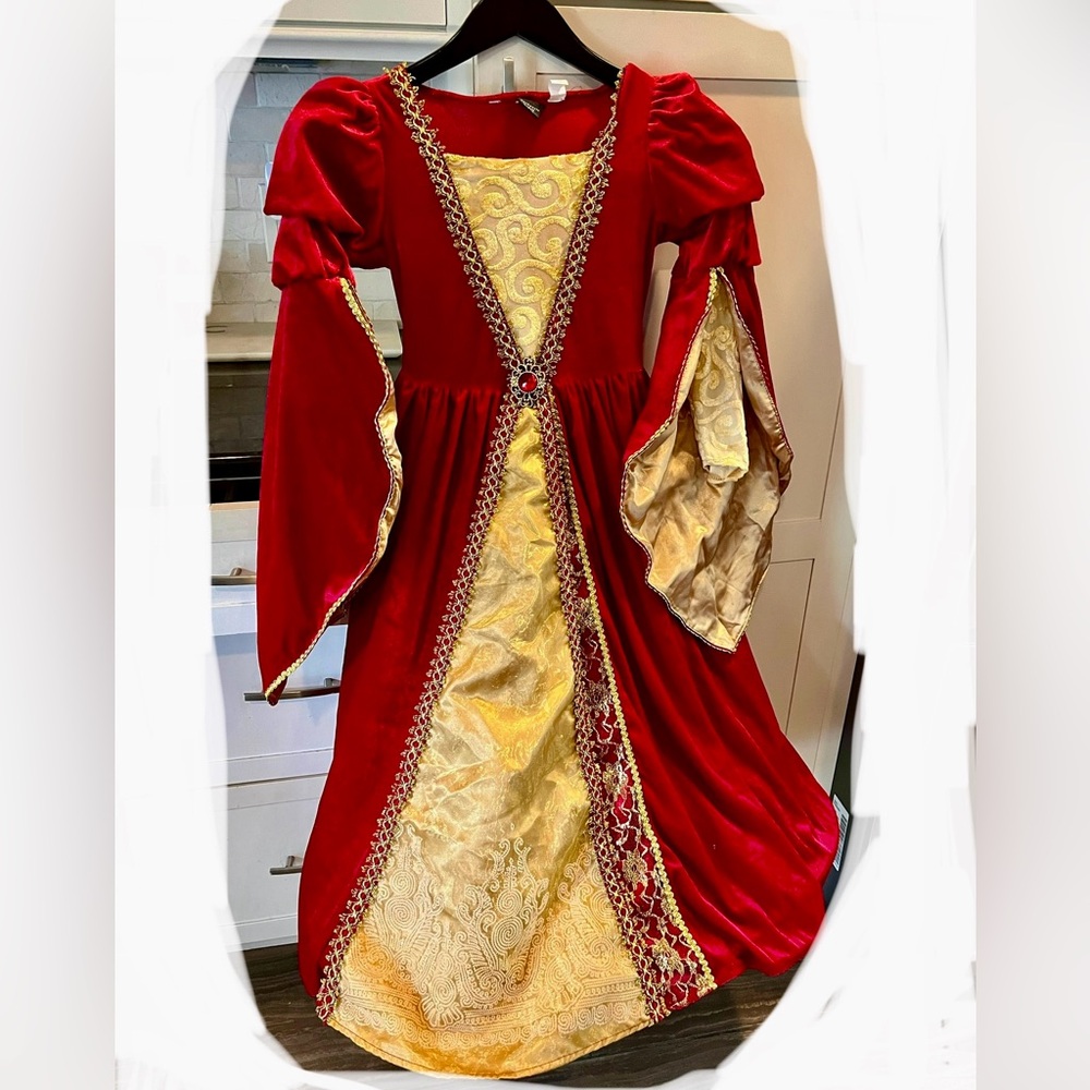 Girl's Red Gold Renaissance Maiden Dress Party Halloween Costume - size 6x
